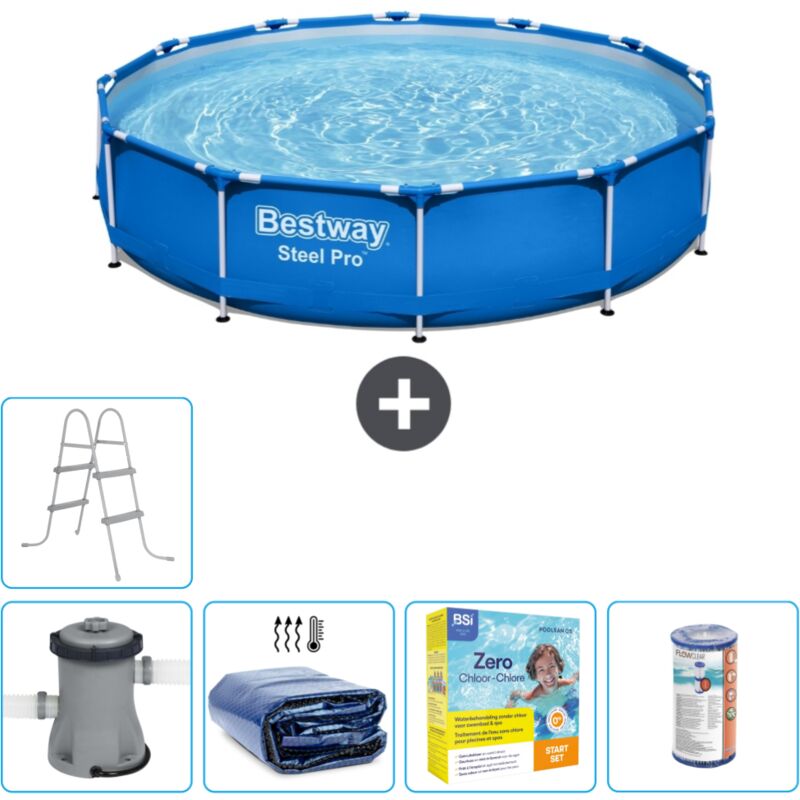 Piscine Bestway Ronde Steel Pro - 305 x 76 cm - Bleue - Comprend des Accessoires CB19 - Blue