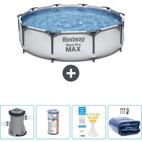 Piscine Bestway Ronde Steel Pro MAX - 305 x 76 cm - Grise - Comprend des Accessoires CB50