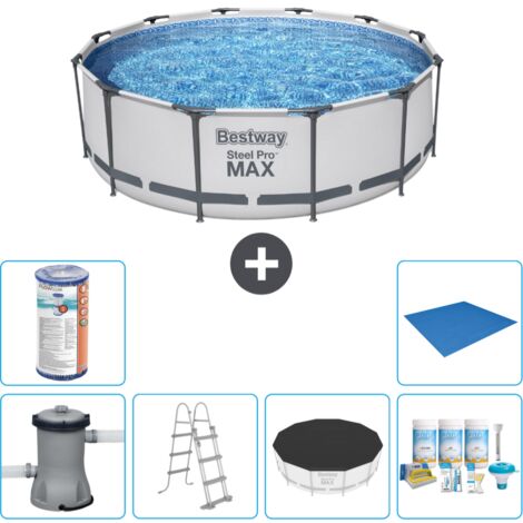 Piscine Bestway Ronde Steel Pro MAX - 366 x 100 cm - Grise - Comprend des Accessoires CB21