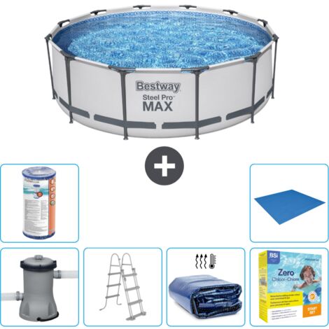 Piscine Bestway Ronde Steel Pro MAX - 366 x 100 cm - Grise - Comprend des Accessoires CB25
