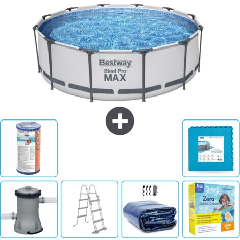 Piscine Bestway Ronde Steel Pro MAX - 366 x 100 cm - Grise - Comprend des Accessoires CB26