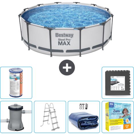 Piscine Bestway Ronde Steel Pro MAX - 366 x 100 cm - Grise - Comprend des Accessoires CB27
