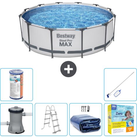 Piscine Bestway Ronde Steel Pro MAX - 366 x 100 cm - Grise - Comprend des Accessoires CB28