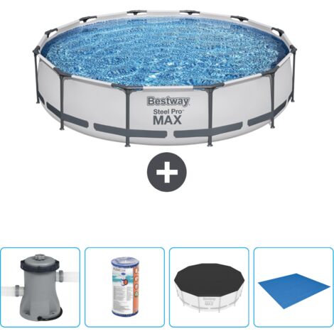 Piscine Bestway Ronde Steel Pro MAX - 366 x 76 cm - Grise - Comprend des Accessoires CB52