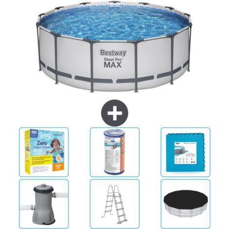 Piscine Bestway ronde Steel Pro MAX - 396 x 122 cm - Grise -  Comprend des Accessoires CB34