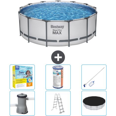 Piscine Bestway ronde Steel Pro MAX - 396 x 122 cm - Grise -  Comprend des Accessoires CB36