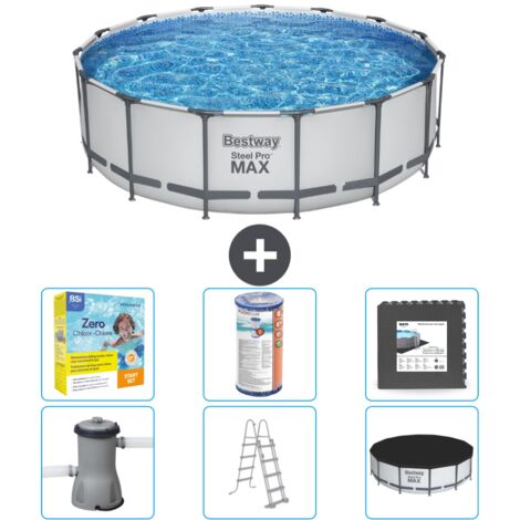 Piscine Bestway ronde Steel Pro MAX - 457 x 122 cm - Grise -  Comprend des Accessoires CB35