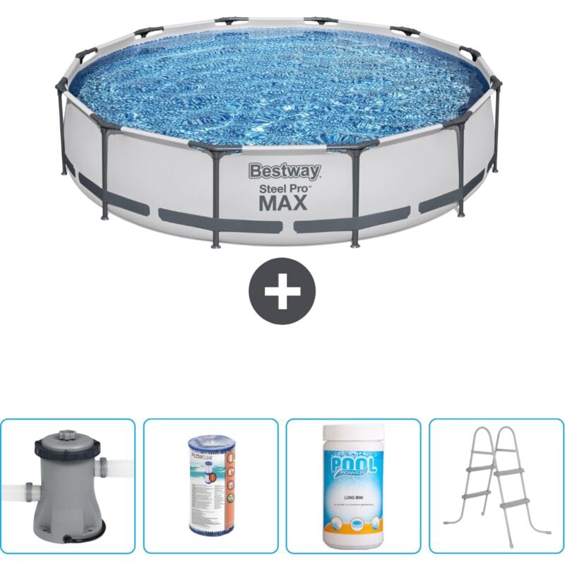 Bestway - Piscine Ronde Steel Pro max - 366 x 76 cm - Grise - Comprend des Accessoires CB60 - Grey