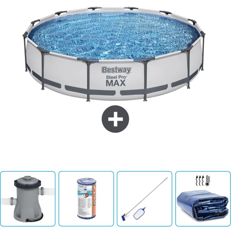 Bestway - Piscine Ronde Steel Pro max - 366 x 76 cm - Grise - Comprend des Accessoires CB57 - Grey