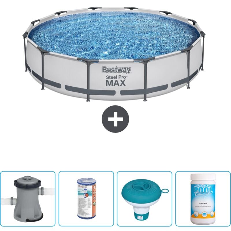 Bestway - Piscine Ronde Steel Pro max - 366 x 76 cm - Grise - Comprend des Accessoires CB53 - Grey