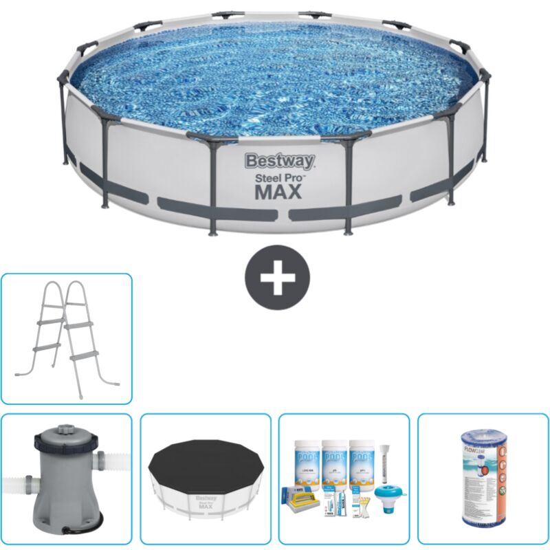 Bestway - Piscine Ronde Steel Pro max - 366 x 76 cm - Grise - Comprend des Accessoires CB14 - Grey