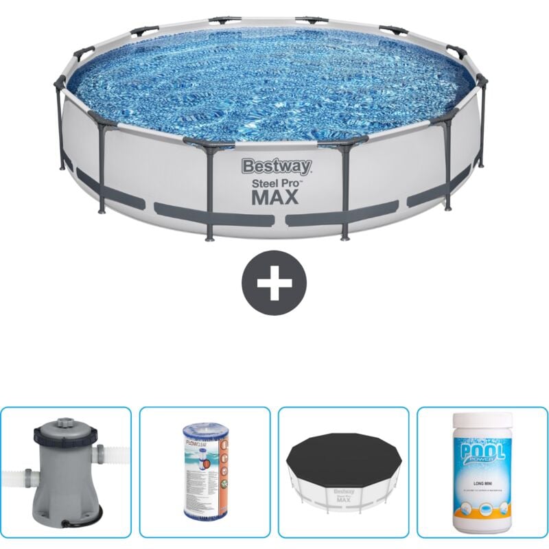 Bestway - Piscine Ronde Steel Pro max - 366 x 76 cm - Grise - Comprend des Accessoires CB51 - Grey