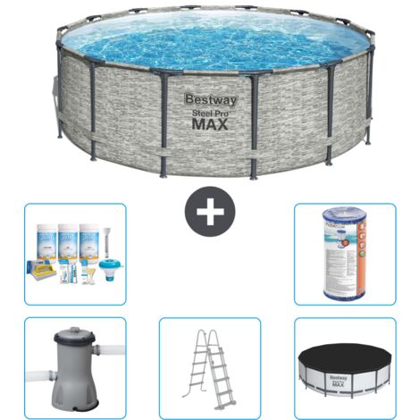 Piscine Bestway ronde Steel Pro MAX - Impression pierre - 427 x 122 cm -  Comprend des Accessoires CB29