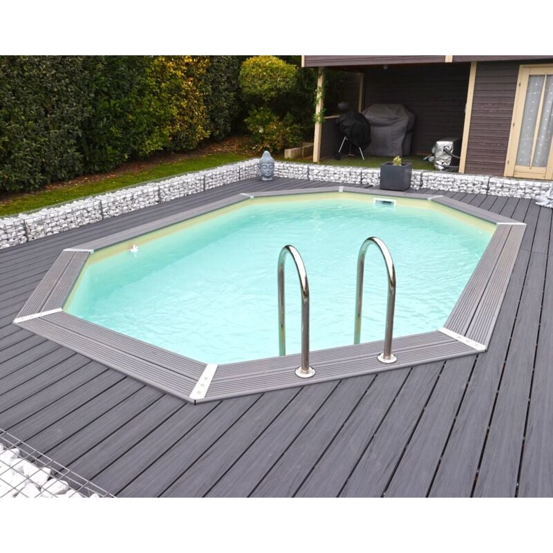 Ubbink - Piscine bois sunwater octogonale 300x490x120cm liner beige