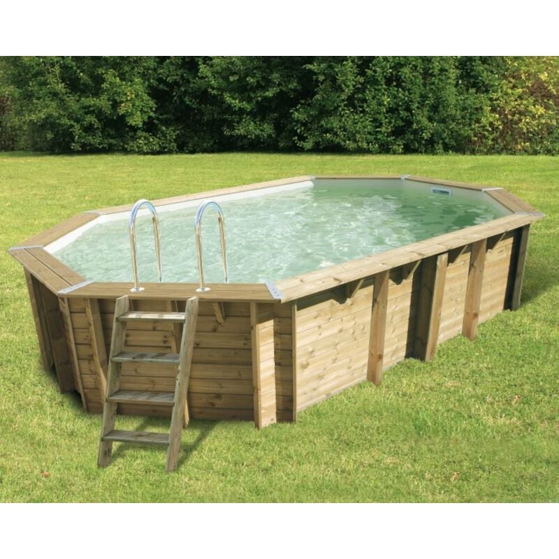 Ubbink - Kit piscine bois Nortland azura octogonale allongée 355x490x130cm liner beige