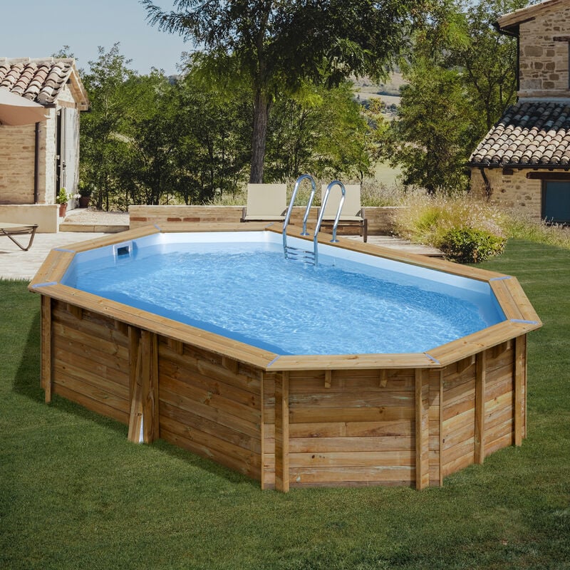 GRE - Piscine bois bambu 5,35m x 3,35m x h: 1,30m