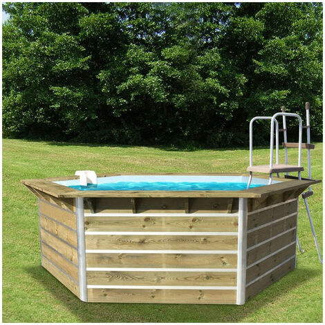 Piscine bois CEBU 350 x 295 x 111 cm – Panneaux en bois certifié FSC – Volume 9 m³ – Hauteur d'eau 91 cm – Liner 70/100ème – Water Clip
