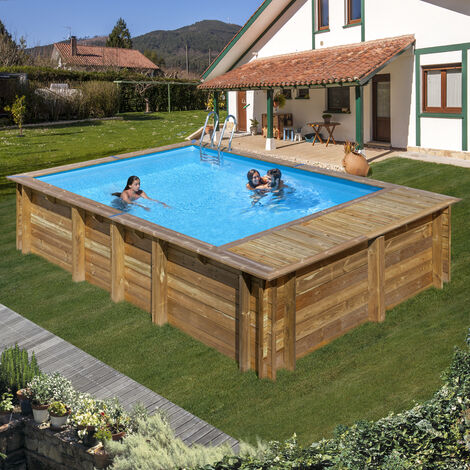 Piscine bois Evora Plus 6,20m x 4,20m x H: 1,36m – Volume 22m³ – Filtration à sable intégrée – Installation hors-sol ou enterrée