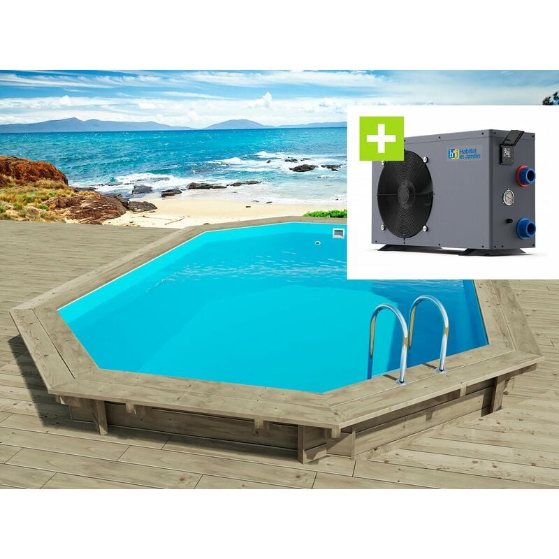 Habitat Et Jardin - Piscine bois ' Florida 130 ' - 6.57 x 4.57 x 1.31 m + Pompe à chaleur - Puissance 6.1 kW