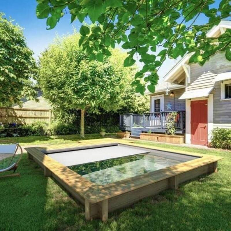 Piscine bois URBAINE Luxe + volet automatique 4,20 x 3,50m + Couverture automatique