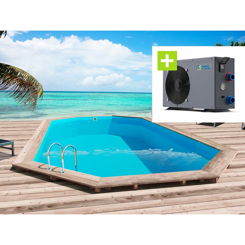 Habitat Et Jardin - Piscine bois 'Sao Paulo' - 6.57 x 4.07 x 1.20 m + Pompe à chaleur - Puissance 6.1 kW