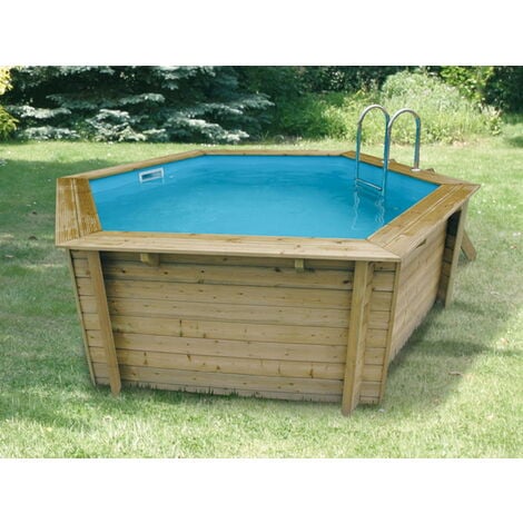 Piscine bois Ubbink AZURA hexagonale Ø410x120cm + bâche