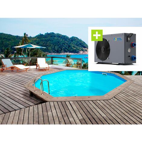 Piscine bois Venecia - 5.80 x 1.31 m + Pompe à chaleur réversible Simplicity by Hayward ON/OFF - 5 kW - Blanc
