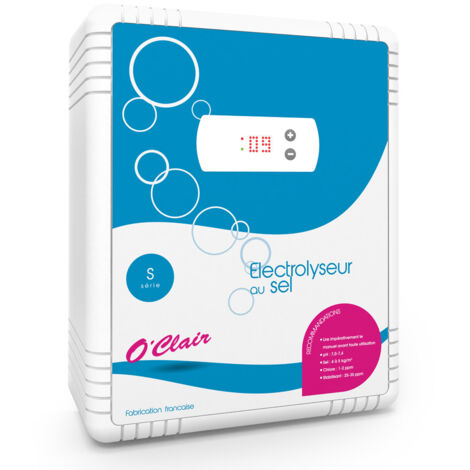 Piscine Center O'Clair – Electrolyseur au sel pour piscines jusqu'à 60m3 – Production réglable 0-10 – Cellule autonettoyante – Compatible tous types de filtration