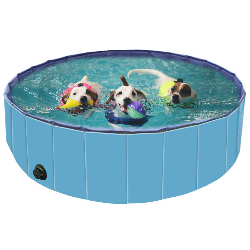 Piscine Chien 120x30cm - Baignoire Pliable pour Grand Chien - Bassin de Baignade Bain pour Chien/Chat Animal Extérieur Intérieur - Bleu