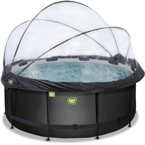 Piscine couverte EXIT Black Leather ø360x122cm avec pompe filtrante à sable et à chaleur - noir