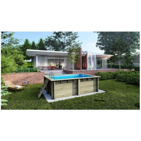 Piscine de jardin en bois - 3,66m x 2,56m x H.1,25m - rectangulaire - coffre de filtration compris - Vert