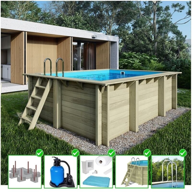 Altanka - Piscine en bois Aqua 4,65x2,85 - H.1,24 m - avec filtration