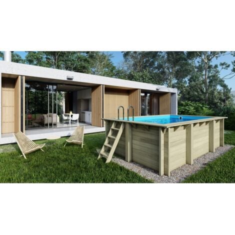 Piscine en bois Aqua 4,65x2,85 - H.1,24 m fixations à sceller