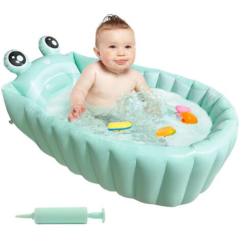 Piscine enfant Baignoire gonflable verte pour bébé Mini piscine de voyage pliable portable aide les nourrissons à la baignoire pour tout-petits Baignoire de voyage antidérapante avec pompe à air