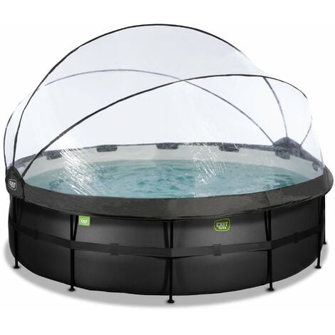 Piscine EXIT Black Leather ø488x122cm avec pompe filtrante à sable et dôme - noir