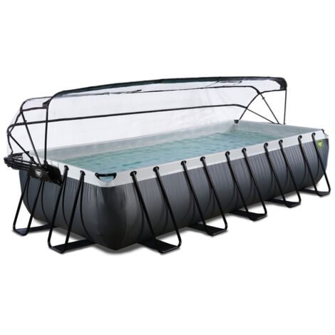 Piscine EXIT Black Leather 540x250x100cm avec pompe filtrante à sable et dôme et pompe à chaleur - noir