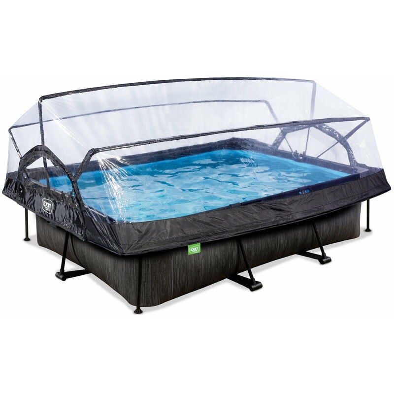 Piscine EXIT Black Wood 300x200x65cm avec pompe filtrante et dôme - noir