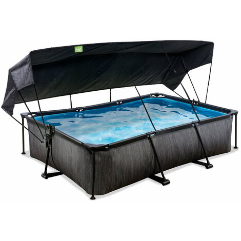 Piscine EXIT Black Wood 300x200x65cm avec pompe filtrante et voile d'ombrage - noir