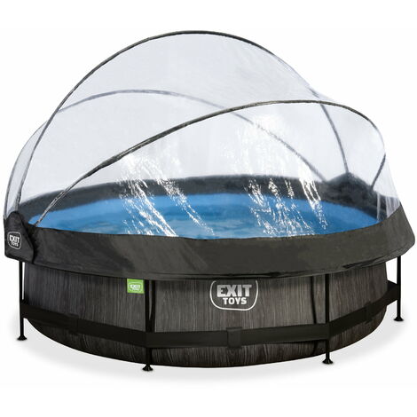 Piscine EXIT Black Wood ø300x76cm avec pompe filtrante et dôme - noir - Noir