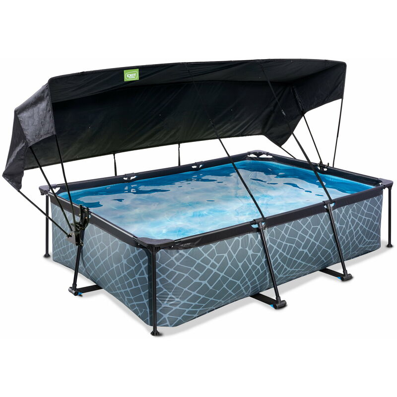 Exit Toys - Piscine exit Stone 220x150x65cm avec pompe filtrante et voile d'ombrage - grise