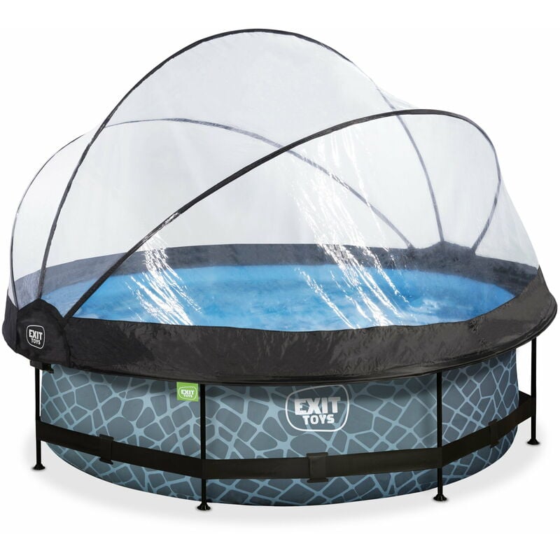 Piscine exit Stone ø300x76cm avec pompe filtrante et dôme - grise