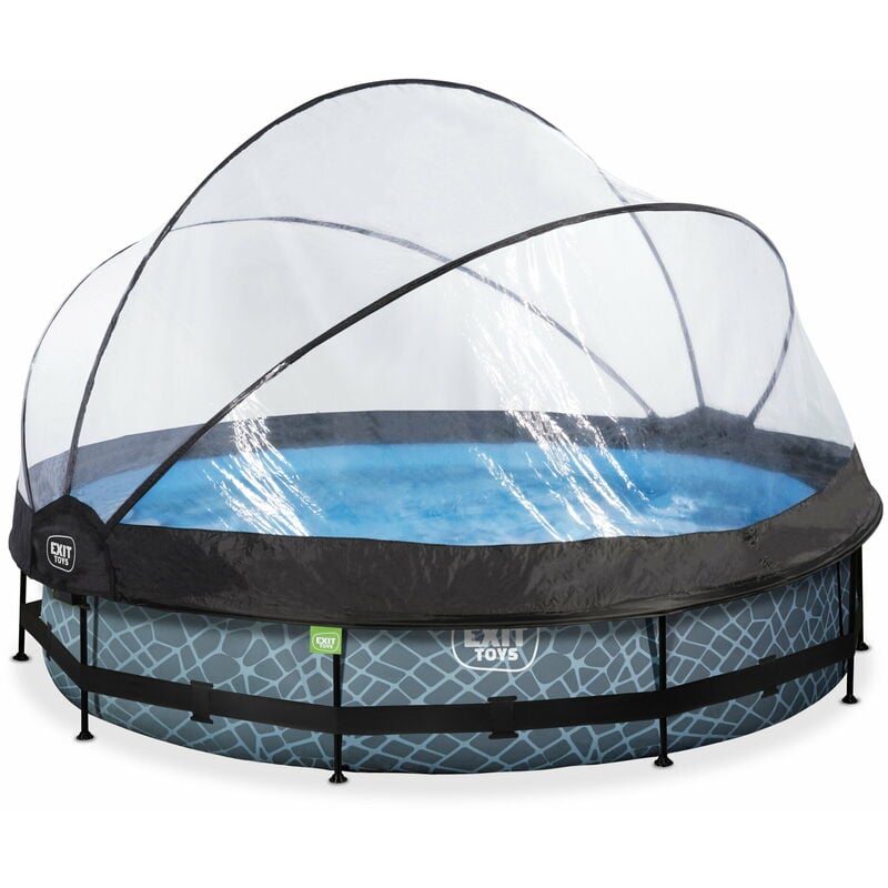 Piscine EXIT Stone ø360x76cm avec pompe filtrante et dôme - grise