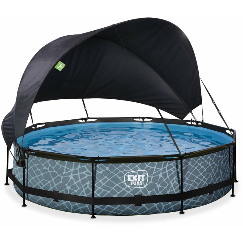 Exit Toys - Piscine exit Stone ø360x76cm avec pompe filtrante et voile d'ombrage - grise