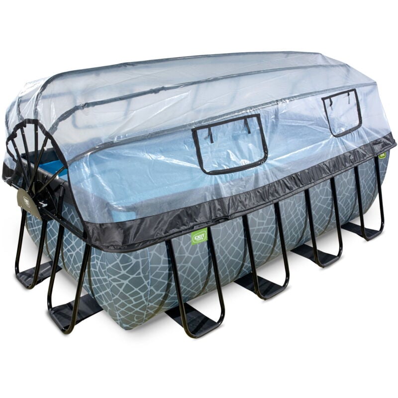 Piscine EXIT Stone 400x200x122cm avec pompe filtrante à sable et dôme - grise