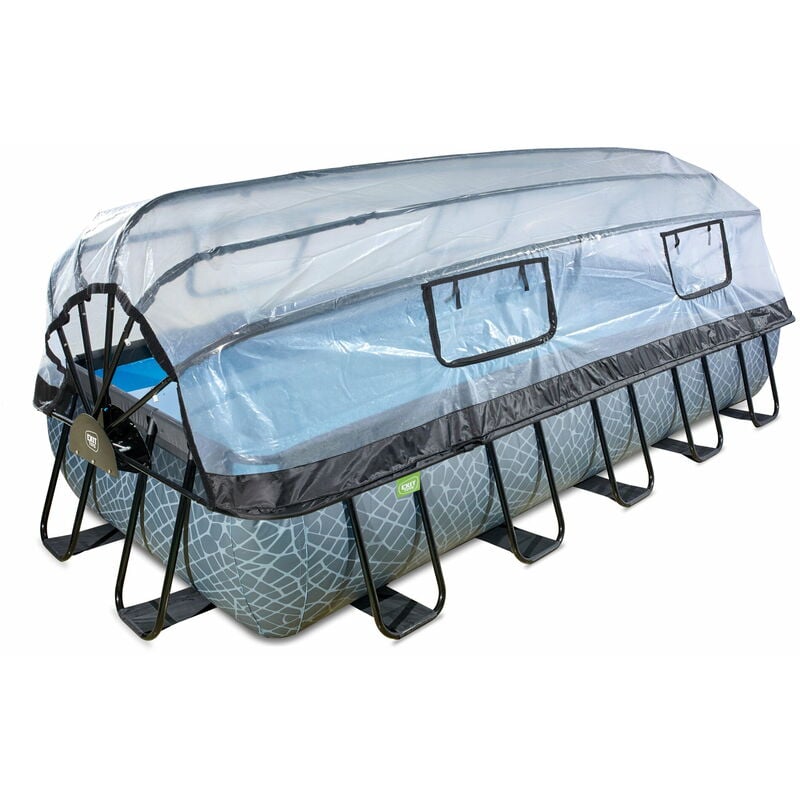Piscine exit Stone 540x250x100cm avec pompe filtrante à sable et dôme - grise