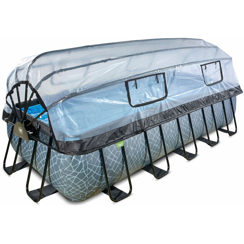 Exit Toys - Piscine exit Stone 540x250x122cm avec pompe filtrante à sable et dôme - grise
