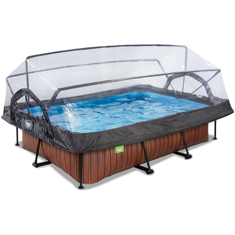 Exit Toys - Piscine tubulaire Wood rectangulaire 2,20 x 1,50 x 0,65 m avec dôme