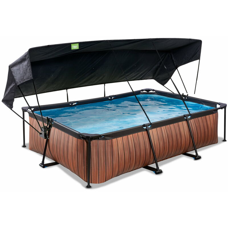 Piscine EXIT Wood 300x200x65cm avec pompe filtrante et voile d'ombrage - marron