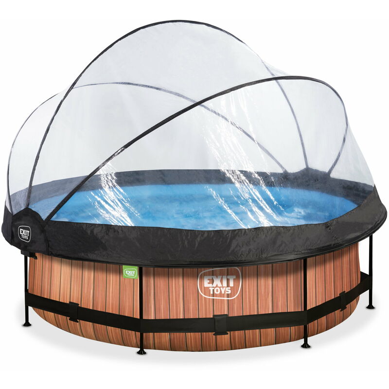 Piscine EXIT Wood ø300x76cm avec pompe filtrante et dôme - marron