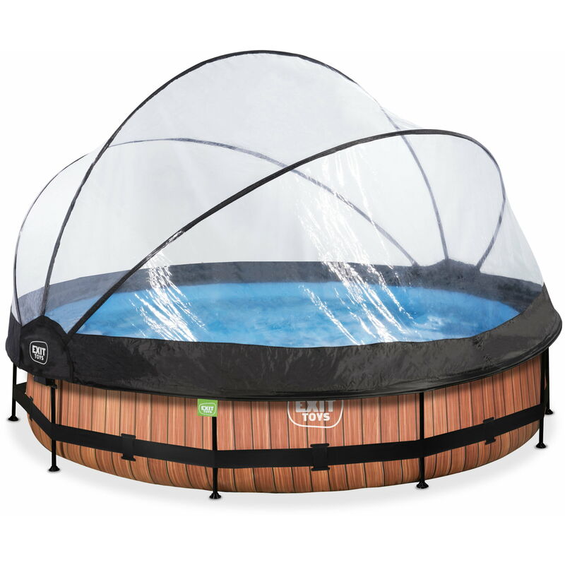 Piscine EXIT Wood ø360x76cm avec pompe filtrante et dôme - marron